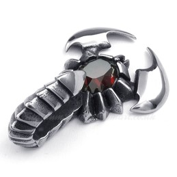 Red Zircon Titanium Scorpion Pendant Necklace (Free Chain)