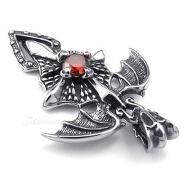 Red Zircon Titanium Pterosaur Pendant Necklace (Free Chain)