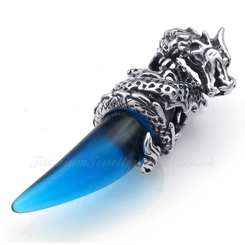 Blue Titanium Dragon Tooth Pendant Necklace  (Free Chain)