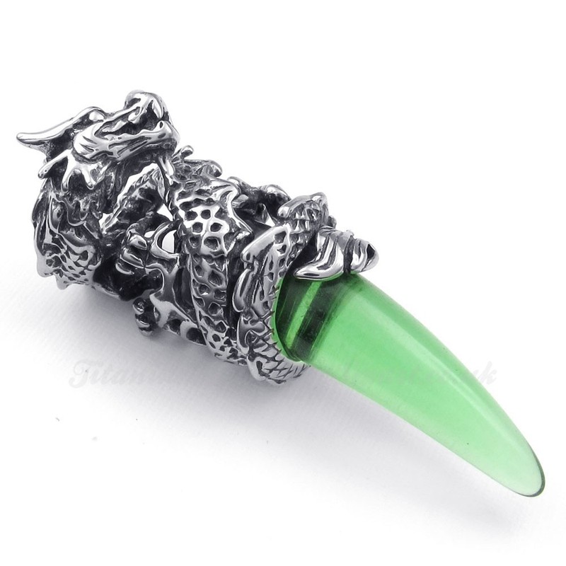 Green Titanium Dragon Tooth Pendant Necklace  (Free Chain)