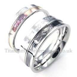 Titanium Lovers Ring with White Rhinestone