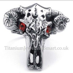 Titanium Cow head Ring with Red Eyes