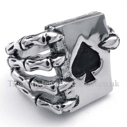 Titanium Skeleton Ghost Hand Spades Poker Finger Ring