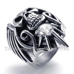 Titanium Skull Ring with White Zircon