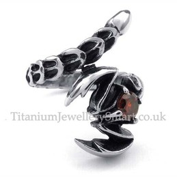 Titanium Scorpion Ring with Red Zircon