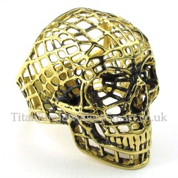 Gold Titanium Hollow Skull Ring