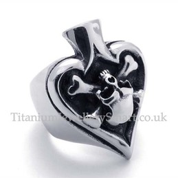 Skull Titanium Ring with Heart Shape
