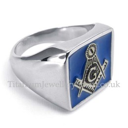 Blue Titanium Masonic Ring