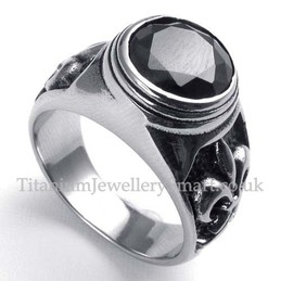Titanium Ring with Black Zircon