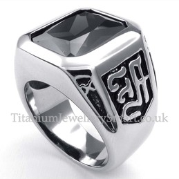 Titanium Ring with Black Zircon