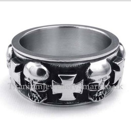 Titanium Round Cross Skull Ring