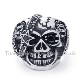 Skull Titanium Ring with Black Zircon Eye