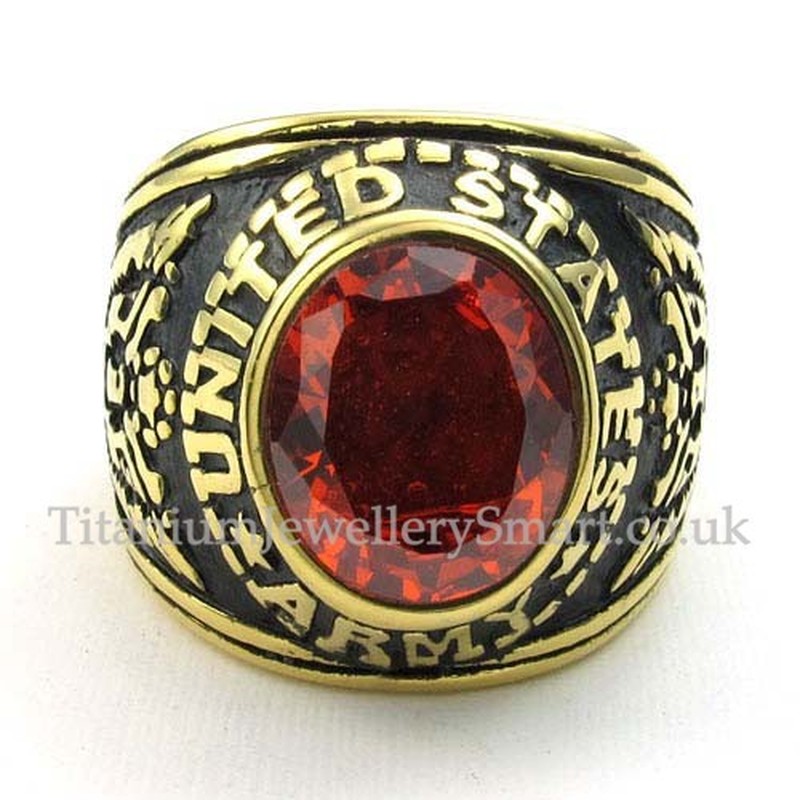 Gold Titanium Ring with Red Zircon