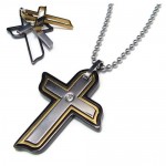 Three parts with diamond Cross Titanium Pendant 10452