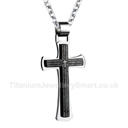 Titanium Black Two Layer Mens Cross Pendant