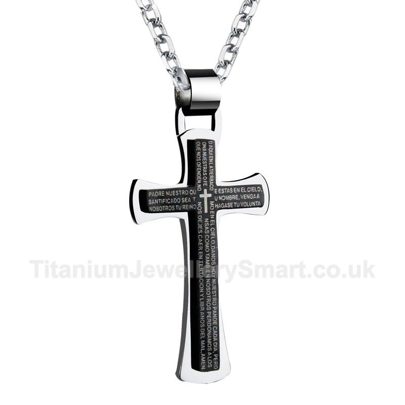 Titanium Black Two Layer Mens Cross Pendant