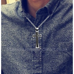 Titanium Black Two Layer Mens Cross Pendant