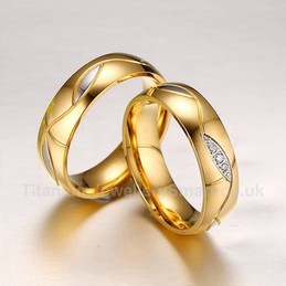 Titanium (One Pair) Mens Golden Ring with Rhinestones