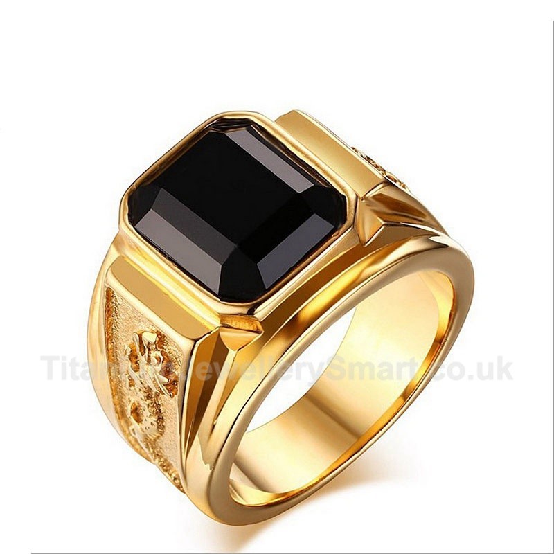 Titanium Mens Golden Ring