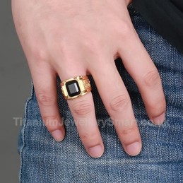 Titanium Mens Golden Ring