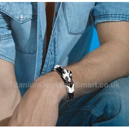 Titanium,Leather Cross Weave Unisex Bracelet