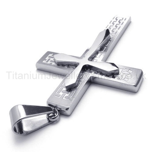Two Layers Silvery Cross Titanium Pendant 20151-£100 - Titanium ...