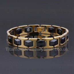 Titanium,Ceramic Golden Mens Black Bracelet