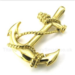 Titanium Gold Anchor Pendant with Free Chain