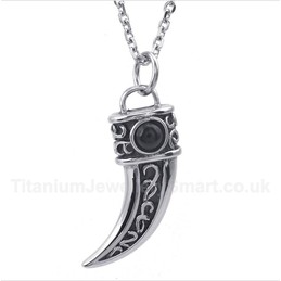 Titanium Casted Horns Black Zircon Pendant with Free Chain