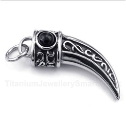 Titanium Casted Horns Black Zircon Pendant with Free Chain