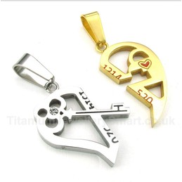 Titanium Heart Shaped Lock Couple's Pendant with Free Chain (One Pair)