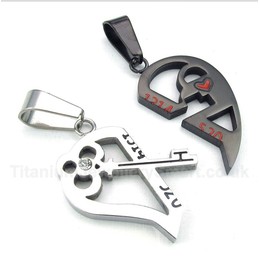 Titanium Heart Shaped Lock Couple's Pendant with Free Chain (One Pair)