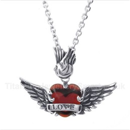 Titanium Love Red Diamond Wings Pendant with Free Chain