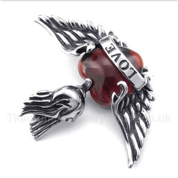 Titanium Love Red Diamond Wings Pendant with Free Chain