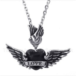 Titanium Love Black Diamond Wings Pendant with Free Chain