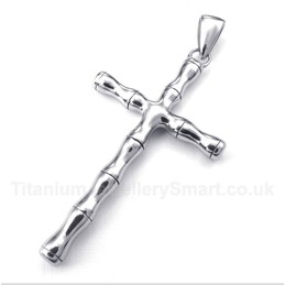 Titanium Bamboo Cross Pendant with Free Chain