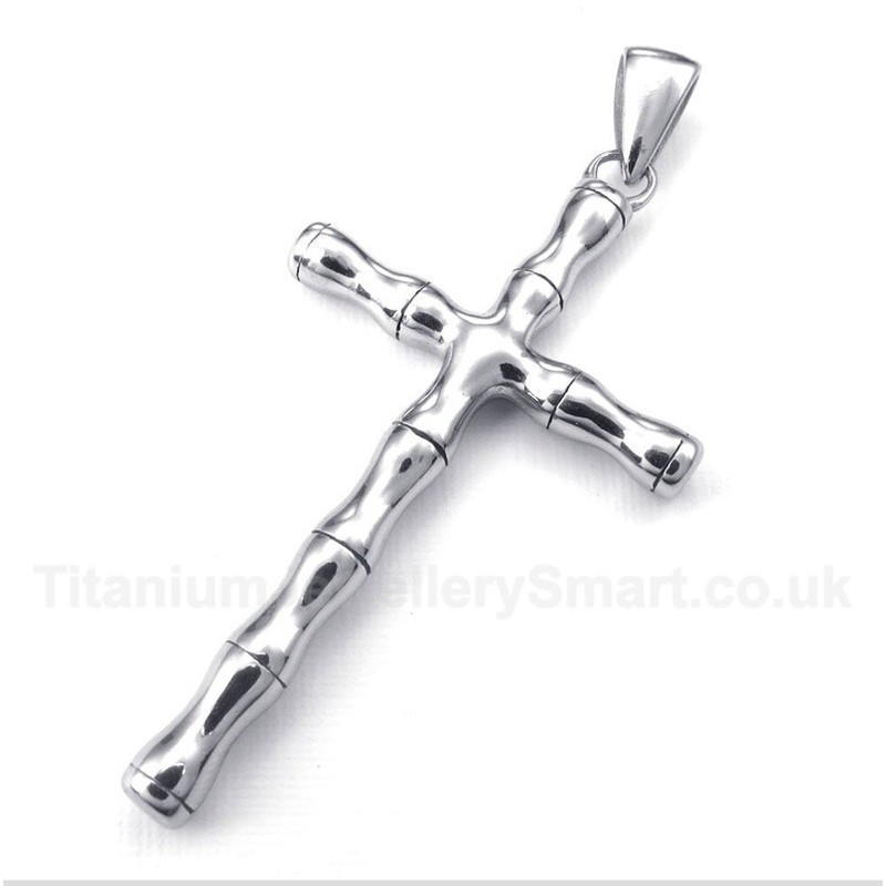 Titanium Bamboo Cross Pendant with Free Chain