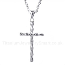 Titanium Bamboo Cross Pendant with Free Chain