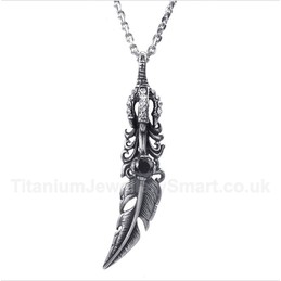 Titanium Black Feather Pendant with Free Chain