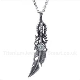 Titanium Feather Pendant with Free Chain