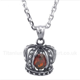 Titanium Red Crystal Crown Pendant with Free Chain