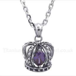 Titanium Purple Crystal Crown Pendant with Free Chain