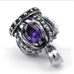 Titanium Purple Crystal Crown Pendant with Free Chain