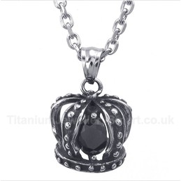 Titanium Black Crystal Crown Pendant with Free Chain