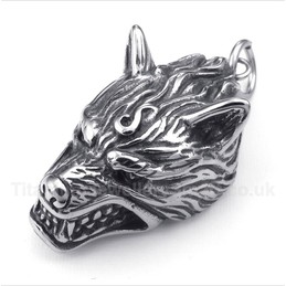 Titanium Wolf Head Pendant with Free Chain