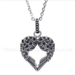 Titanium Diamond Feather Pendant with Free Chain