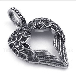 Titanium Diamond Feather Pendant with Free Chain
