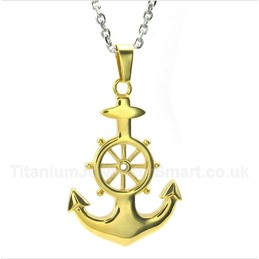 Titanium Gold Rudder Pendant with Free Chain