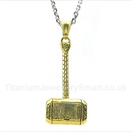 Titanium Gold Thor's Hammer Pendant with Free Chain
