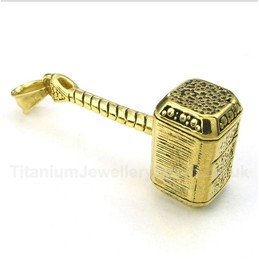 Titanium Gold Thor's Hammer Pendant with Free Chain